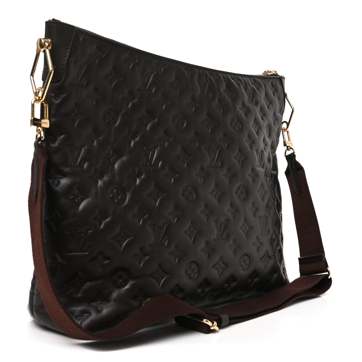 Calfskin Embossed Monogram Coussin Hobo MM Chocolate