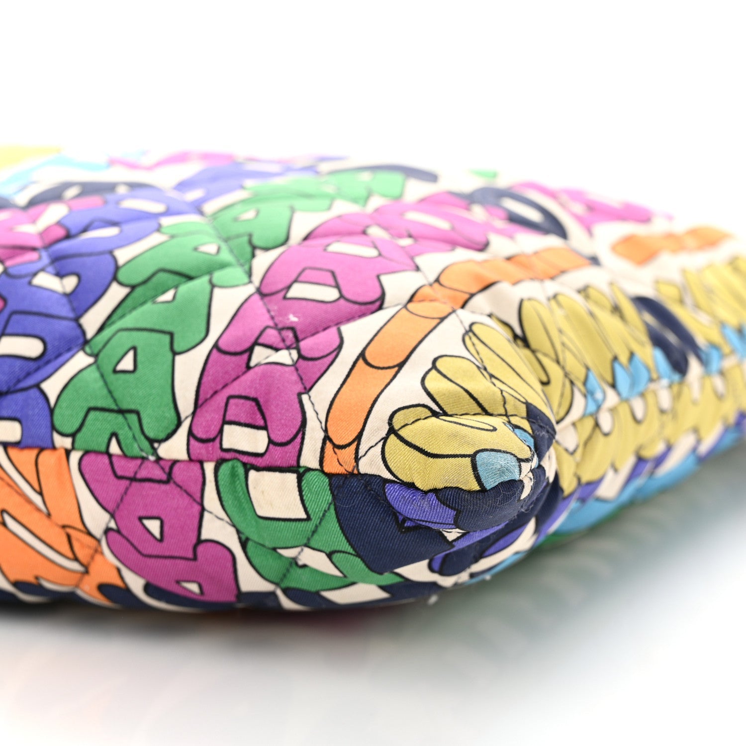 Printed Fabric Quilted Logo Large Shopping Tote Multicolor