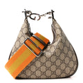 GG Supreme Monogram Textured Calfskin Web Small Attache Shoulder Bag Beige Ebony New Acero