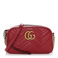 Calfskin Matelasse Small GG Marmont Chain Shoulder Bag Hibiscus Red