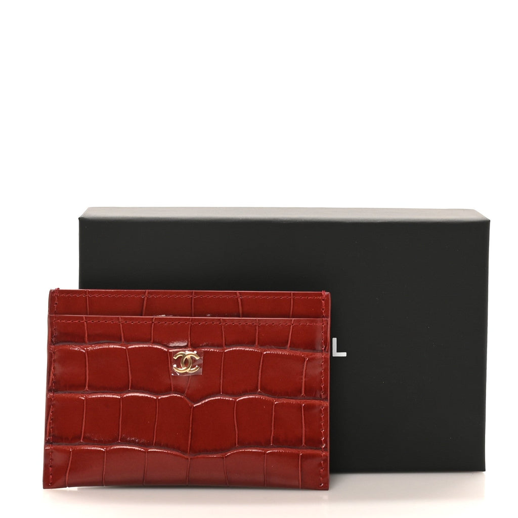 Calfskin Crocodile Embossed Crococo  Holder Burgundy