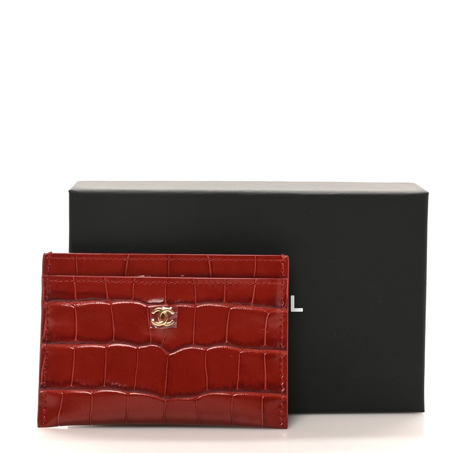 Calfskin Crocodile Embossed Crococo  Holder Burgundy