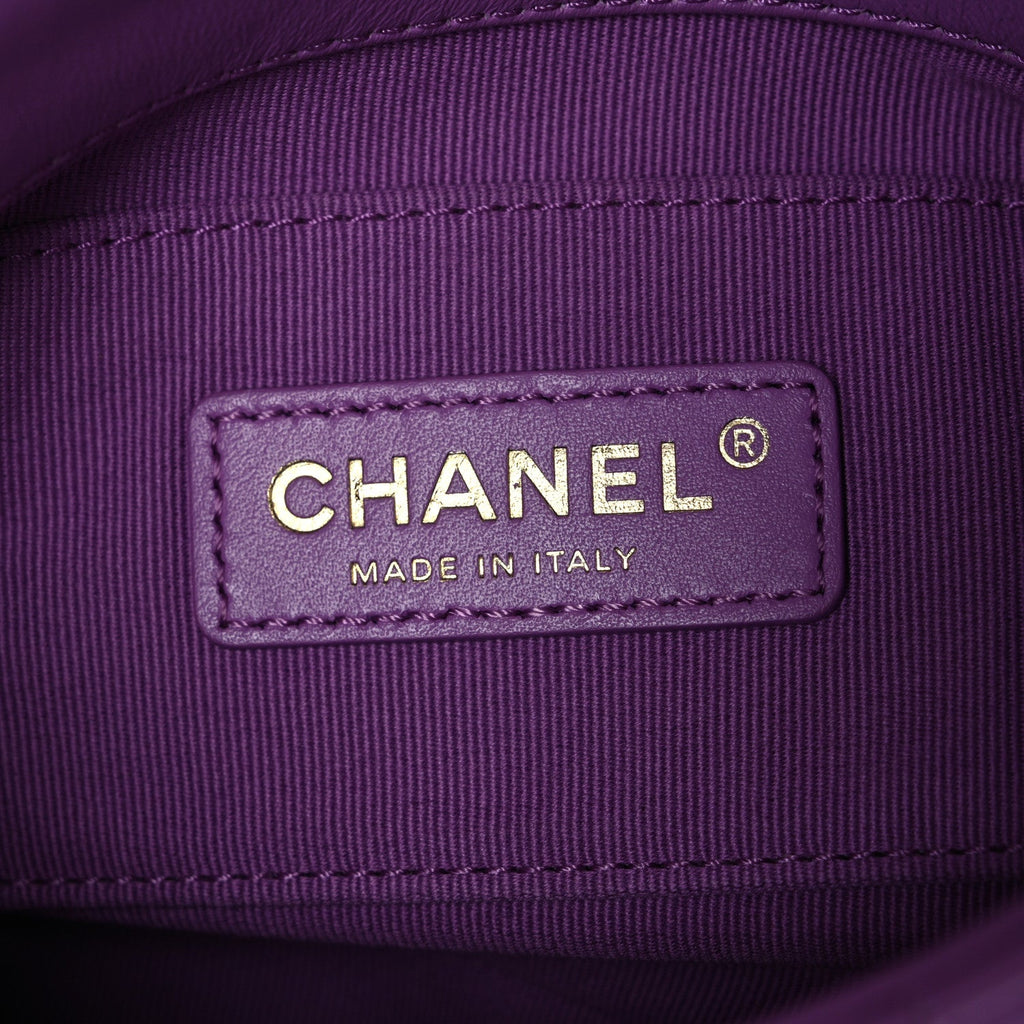 Lambskin Quilted Mini Lacquered Chain Flap Purple