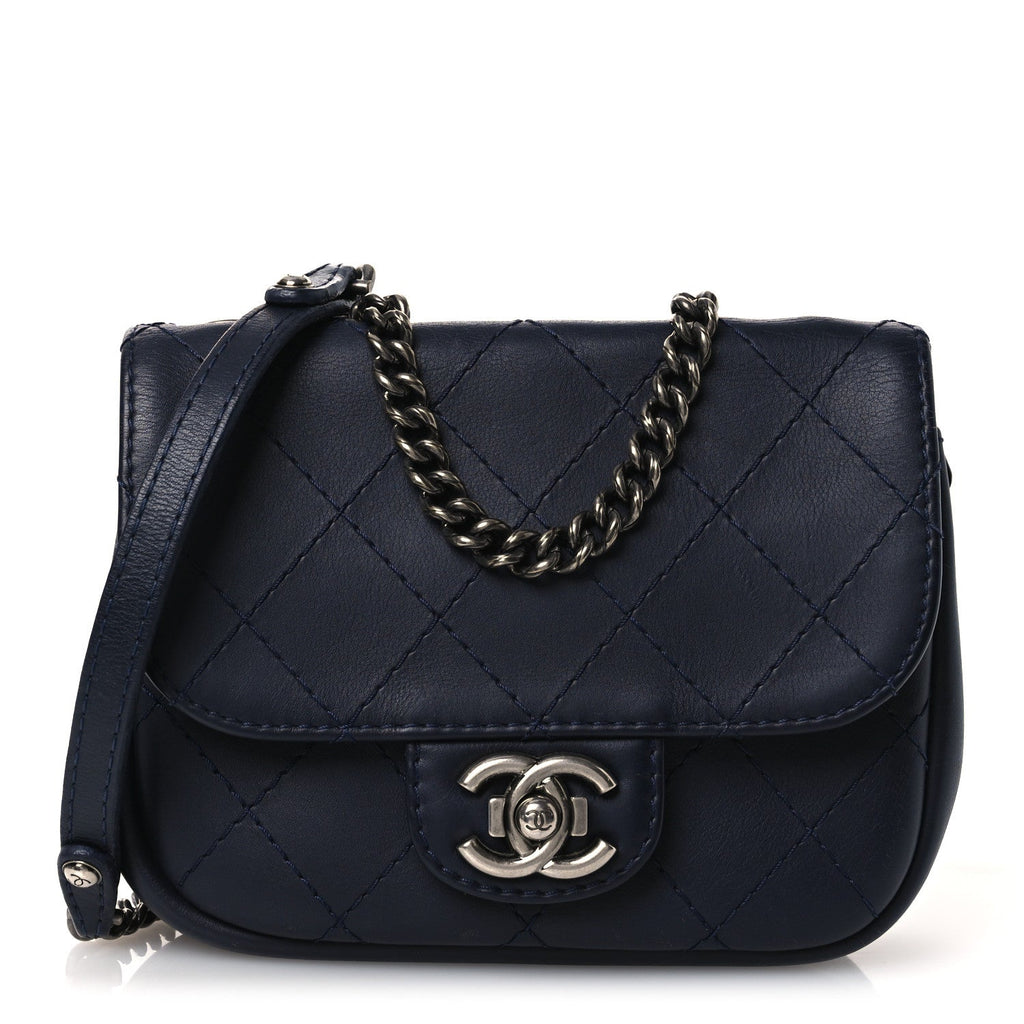 Calfskin Stitch CC Small Flap Navy Blue