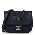 Calfskin Stitch CC Small Flap Navy Blue