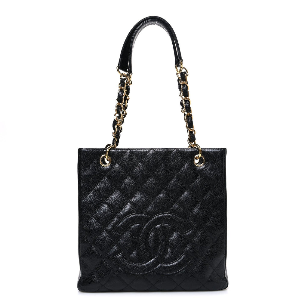 Caviar Quilted Petit Shopping Tote PST Black