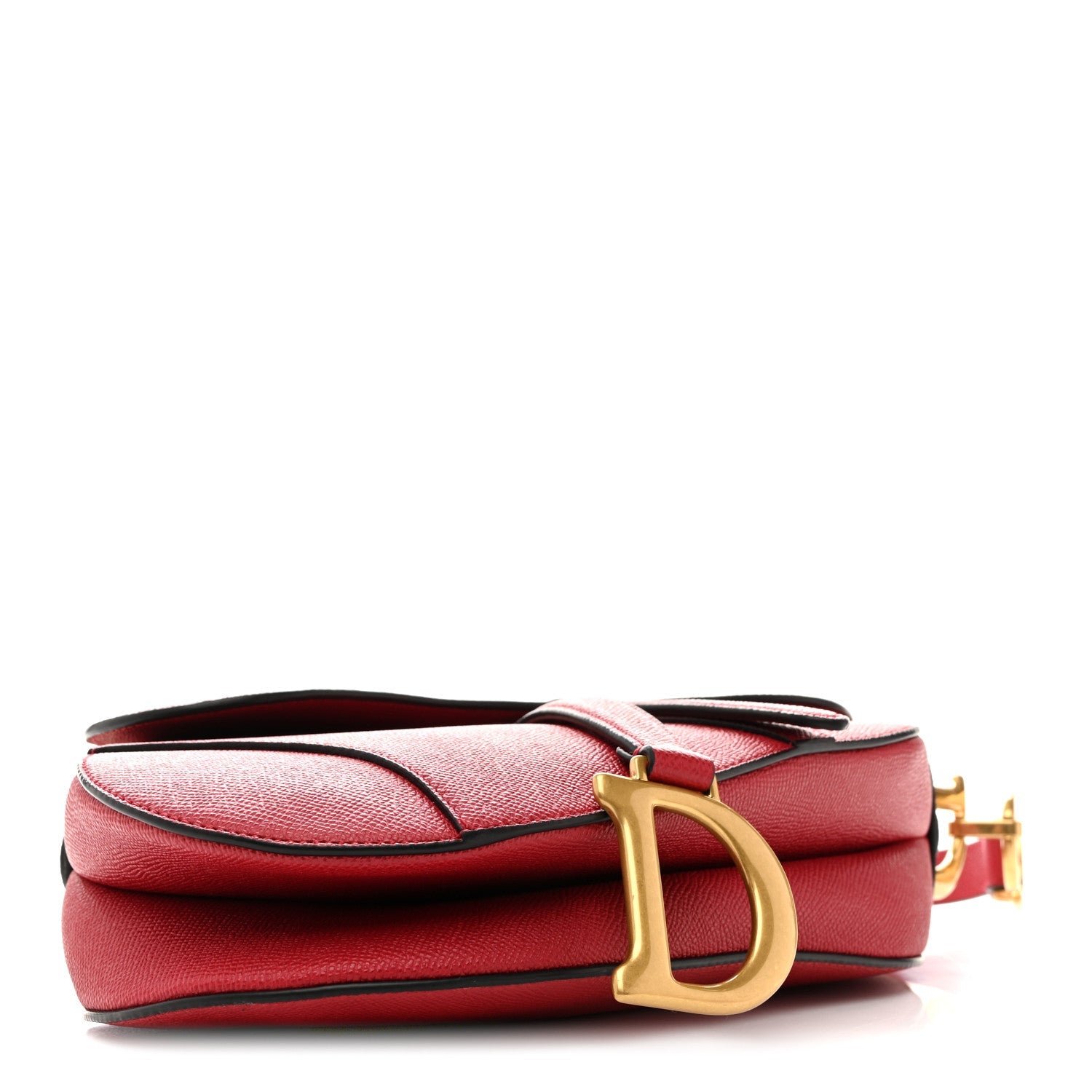 Grained Calfskin Saddle Bag With Strap Cherry Red