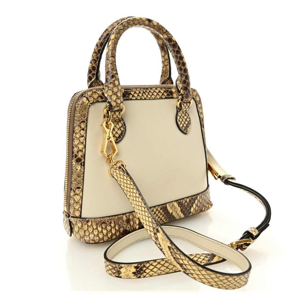 Snakeskin Boarded Plutone Calfskin Mini Horsebit 1955 Top Handle Bag White Multicolor