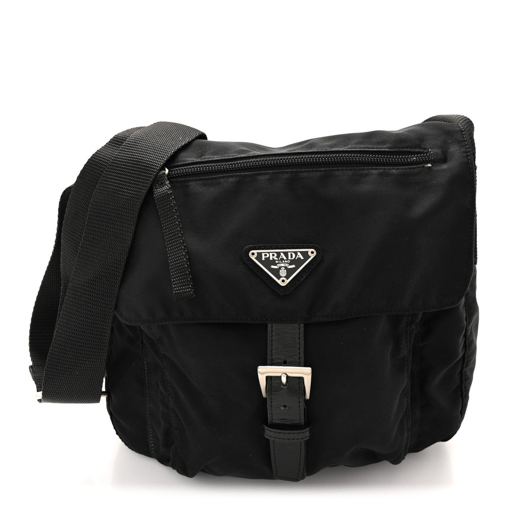 Nylon Vela Saffiano Single Buckle Messenger Shoulder Bag Black