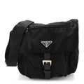 Nylon Vela Saffiano Single Buckle Messenger Shoulder Bag Black