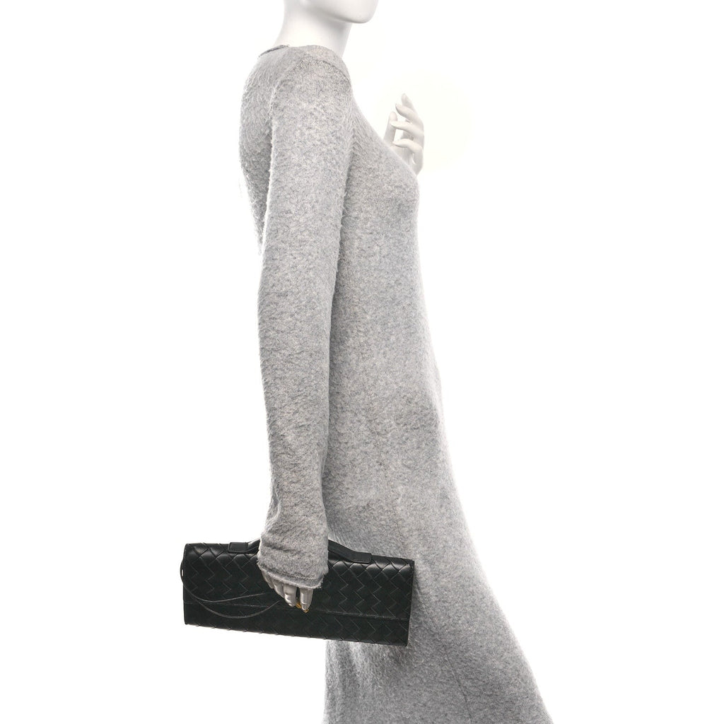Nappa Intrecciato Long Andiamo Top Handle Clutch Black