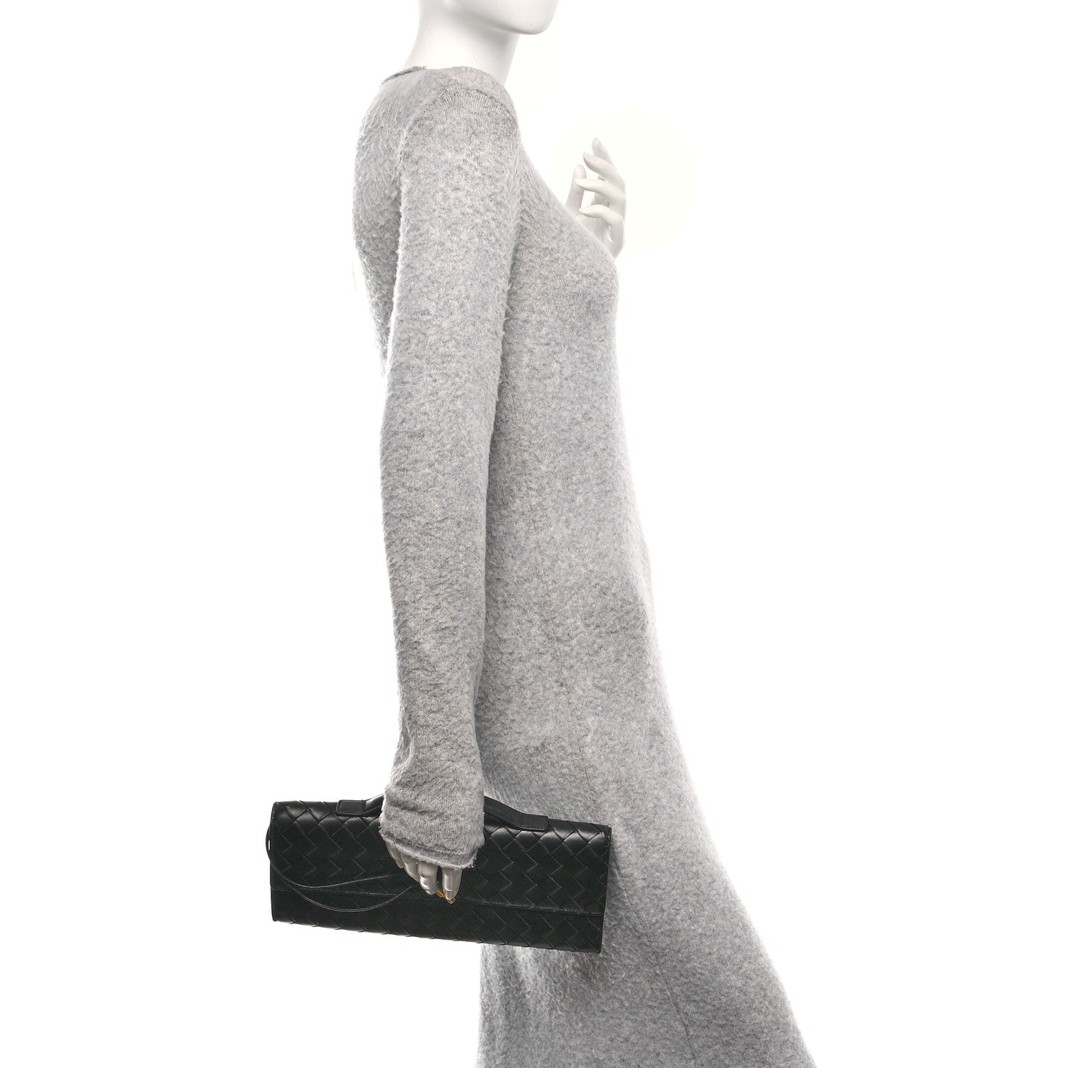 Nappa Intrecciato Long Andiamo Top Handle Clutch Black