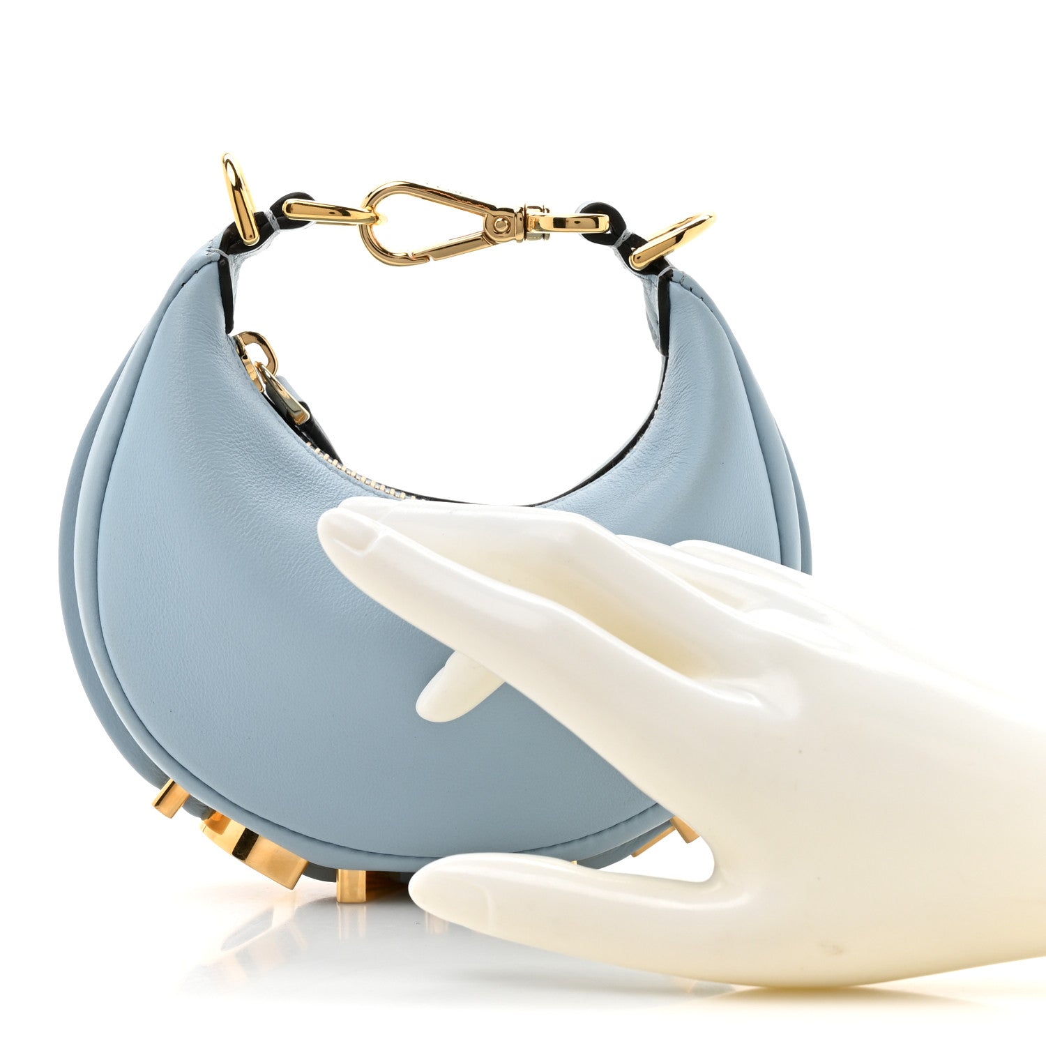 Vitello Grace Matte Nano Fendigraphy Hobo Charm Azzurro Baby