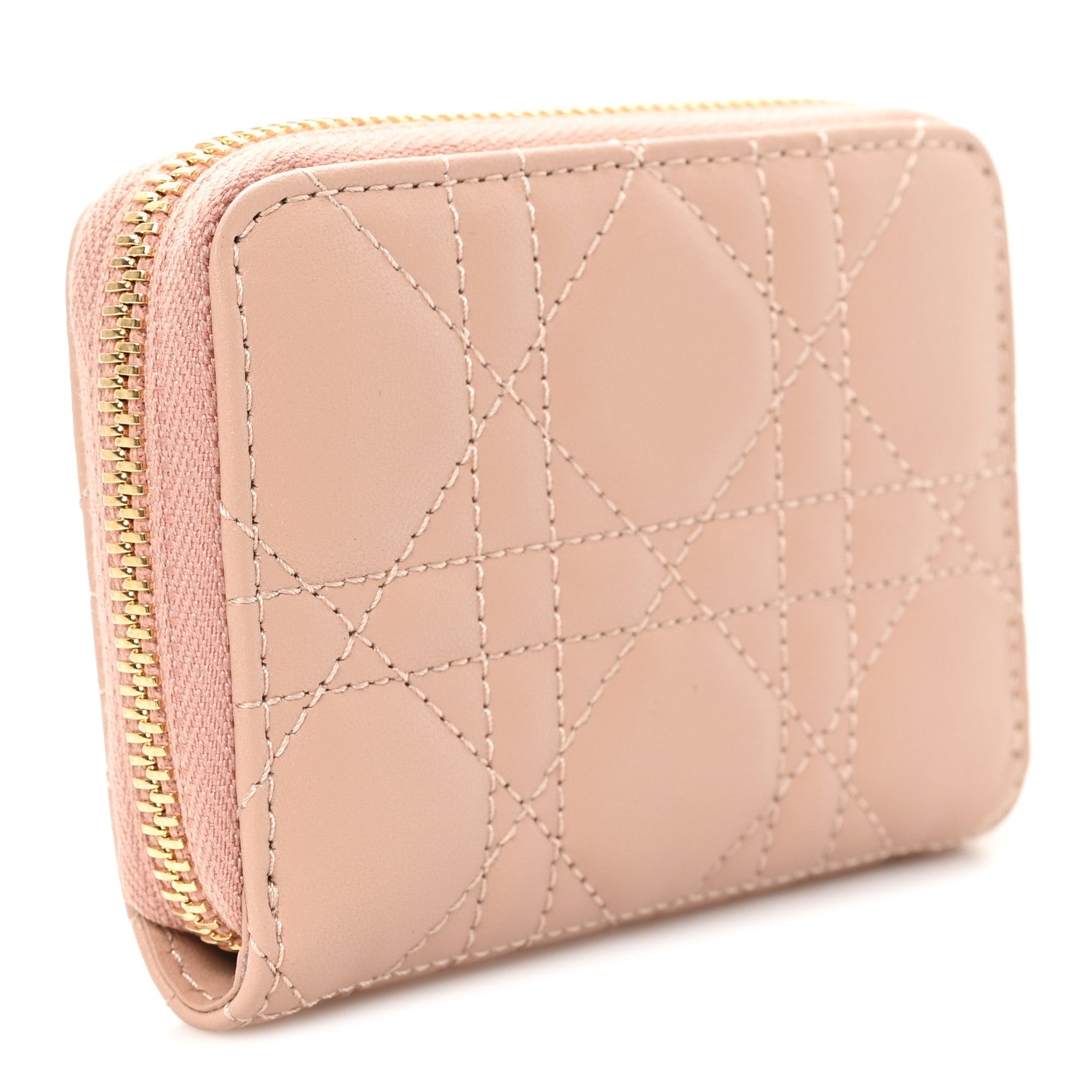 Lambskin Cannage Small Lady Dior Voyageur Coin Purse Rose Des Vents