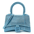 Strass Suede Hourglass Top Handle Bag XS Light Blue