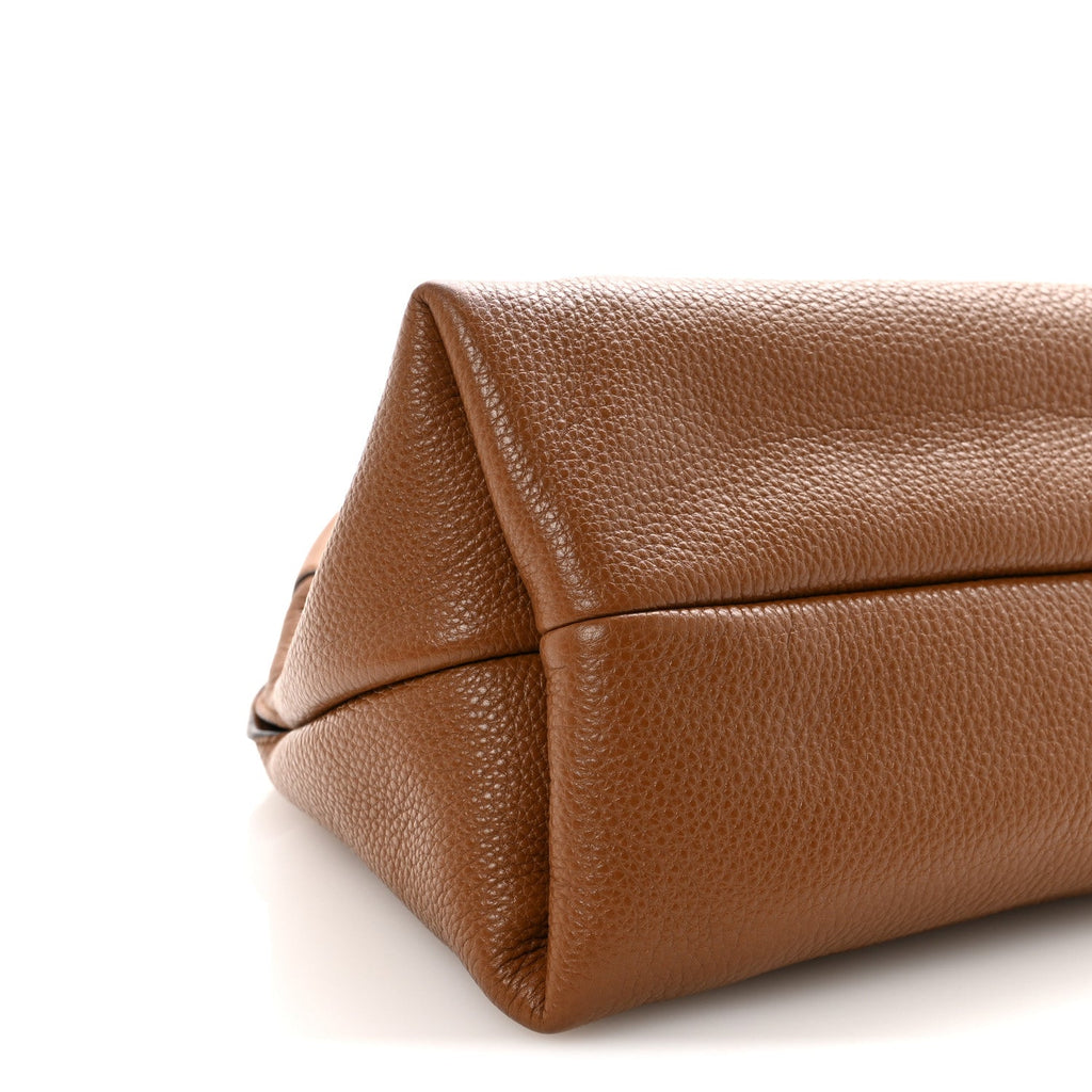 Grained Calfskin Softbit Medium Shoulder Bag Brown