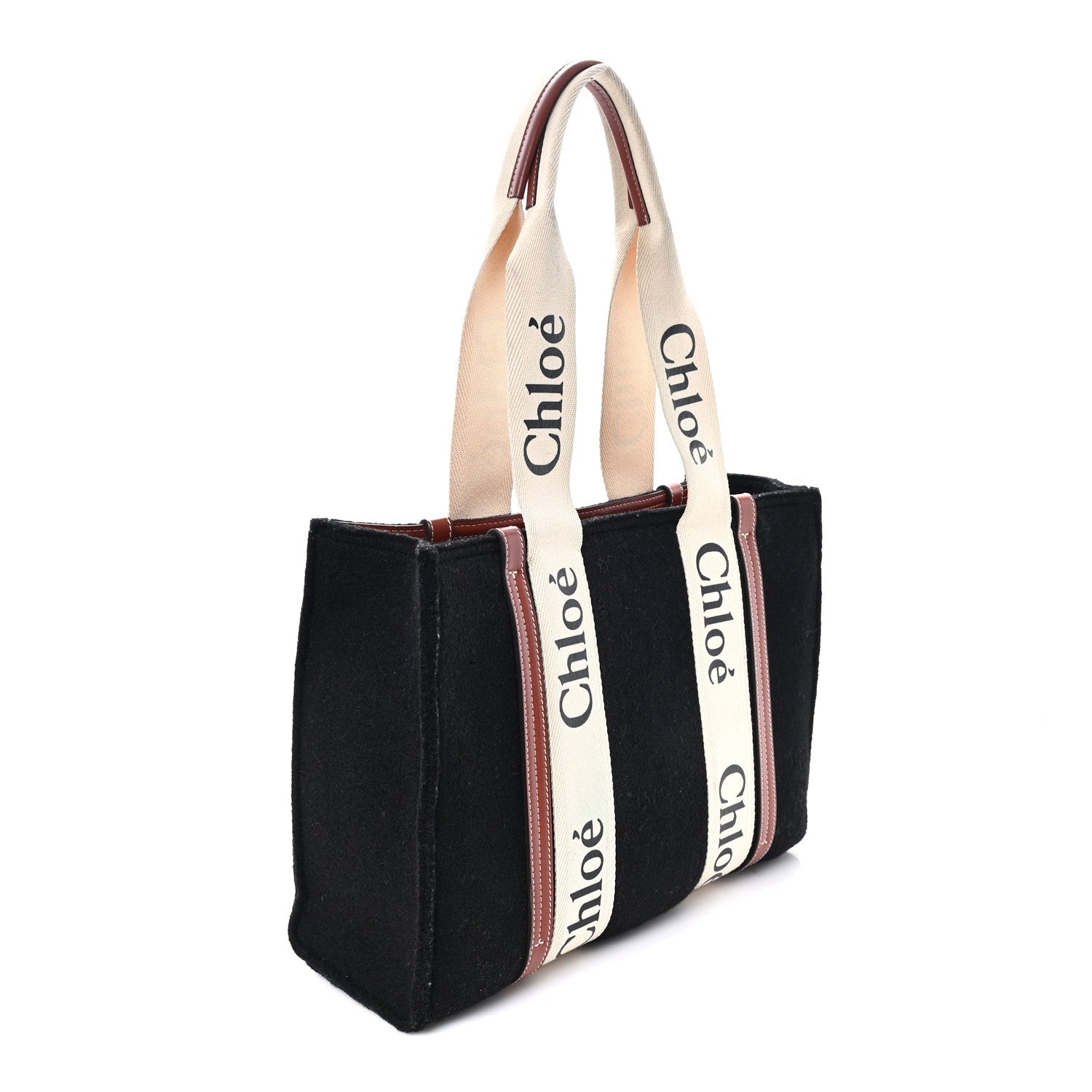 Felt Calfskin Medium Woody Ribbon Tote Black