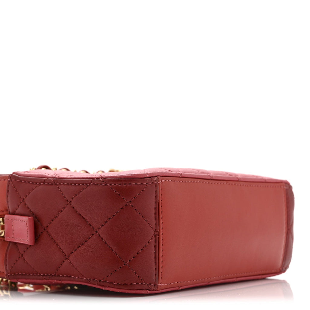 Goatskin Quilted Small In & Out Camera Case Pink Red