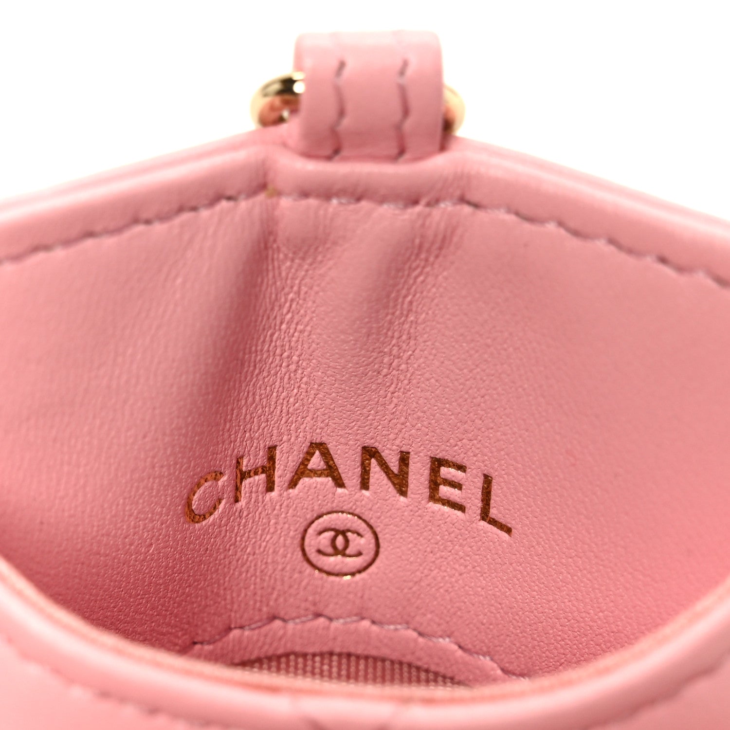 Lambskin Quilted Enamel Chanel  Holder On Chain Light Pink