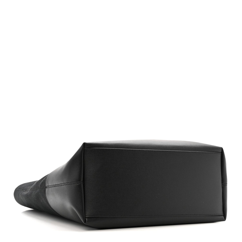 Canvas Calfskin T-Bar Shopping Bag Black