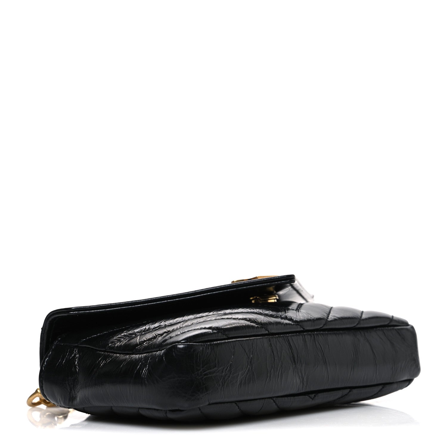Shiny Calfskin Matelasse Chevron Monogram Mini College Bag Black