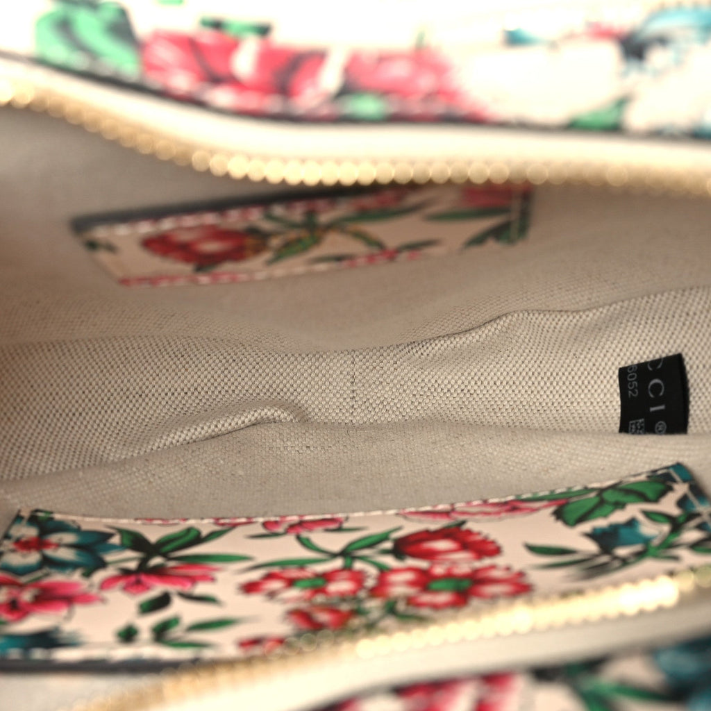 Calfskin Matelasse Diagonal Brit Roses Print Mini Interlocking G Heart Shoulder Bag  White Multicolor