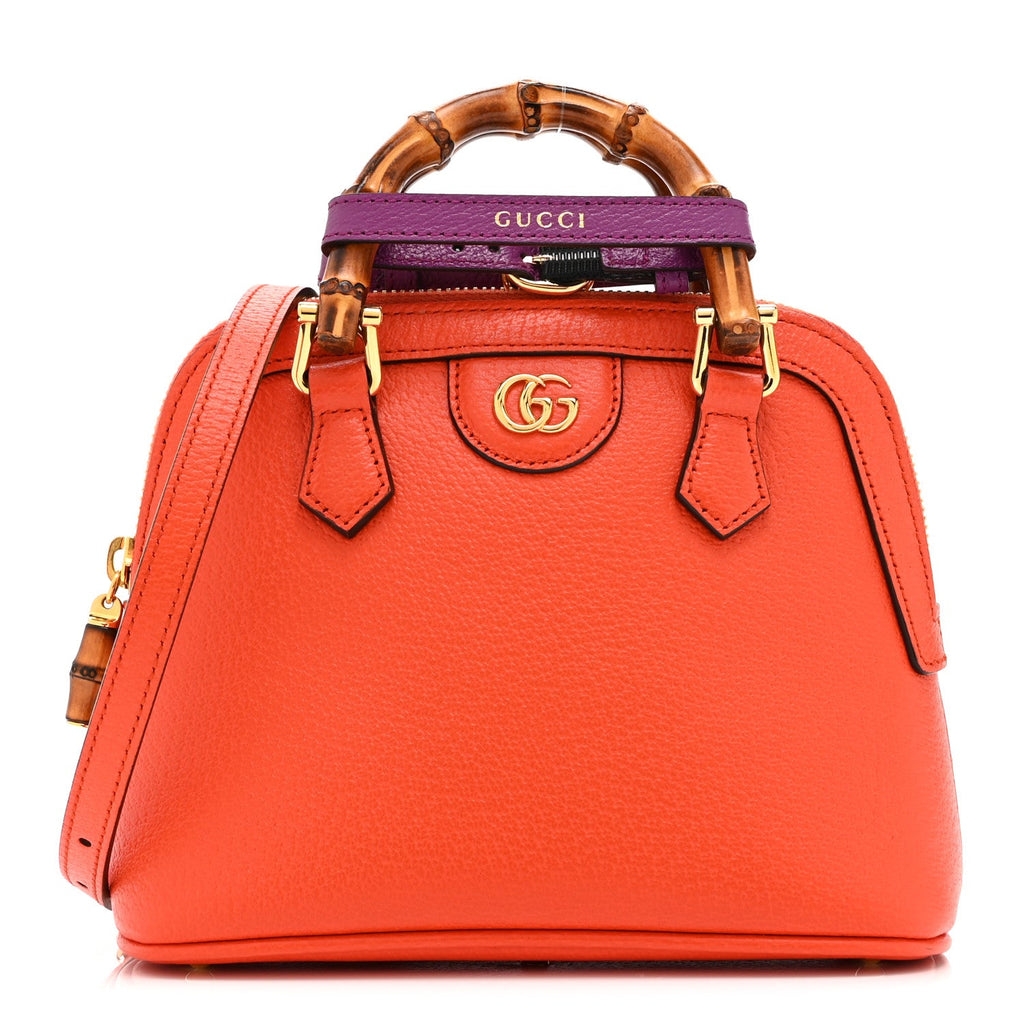 Textured Dollar Calfskin Mini Diana Dome Tote Bag Deep Orange Spicy Cyclamin