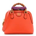 Textured Dollar Calfskin Mini Diana Dome Tote Bag Deep Orange Spicy Cyclamin