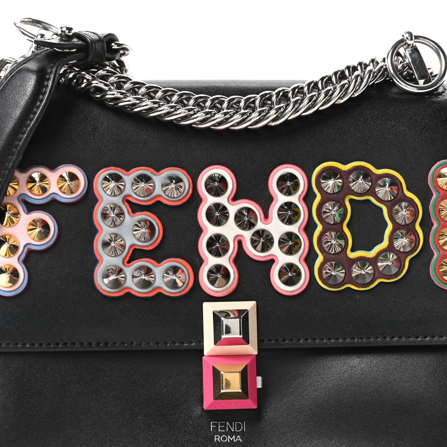 Vitello Liberty Fun Fair Metal Studded Small Kan I Shoulder Bag Black Multicolor