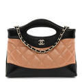 Shiny Crumpled Calfskin Quilted Nano 31 Shopping Bag Dark Beige Black
