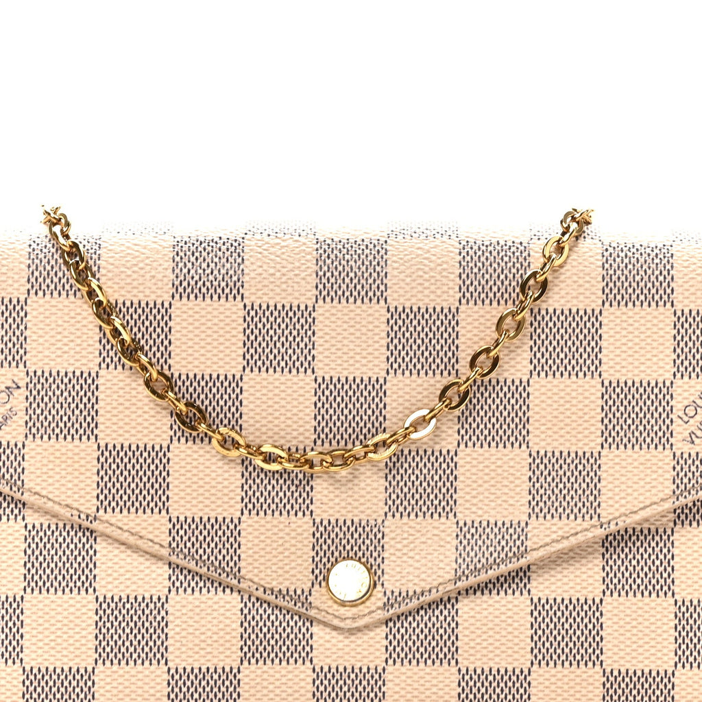 Damier Azur Pochette Felicie Chain Wallet Rose Ballerine
