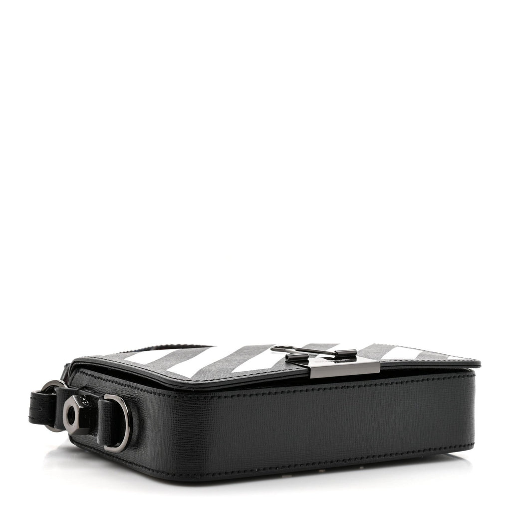 Saffiano Striped Mini Diag Binder Clip Bag Black White Indus