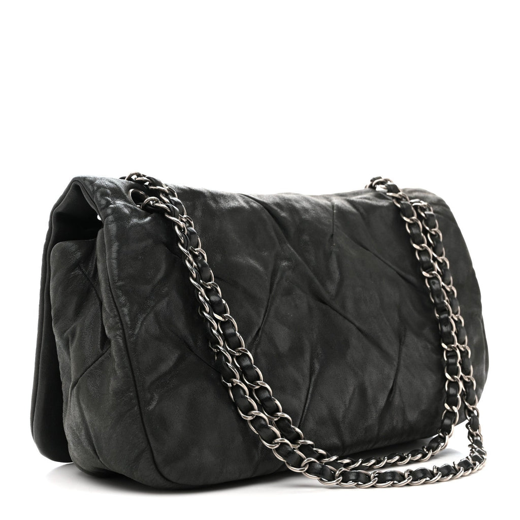 Iridescent Calfskin Glint Accordion Flap Black
