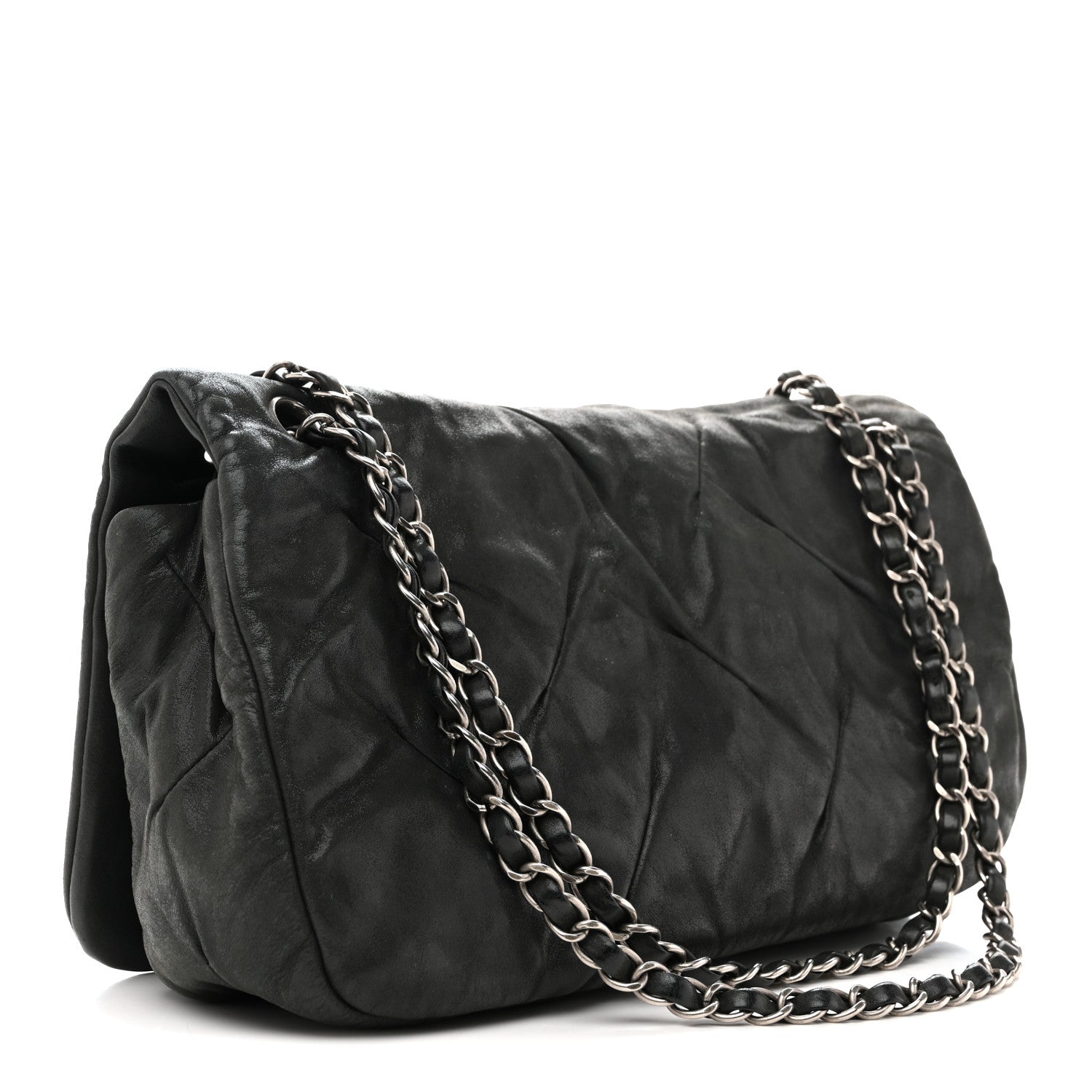 Iridescent Calfskin Glint Accordion Flap Black