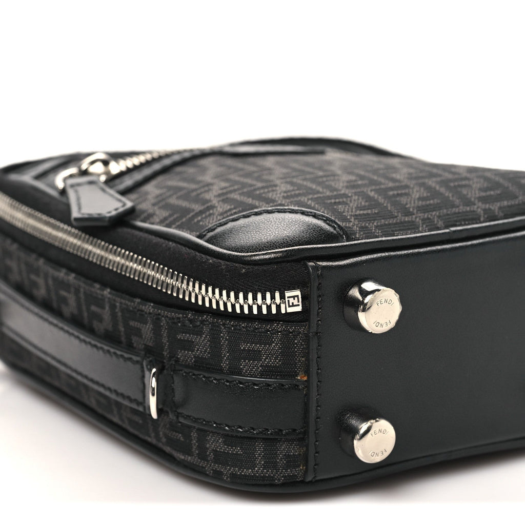 Recycled Fabric Jacquard Vitello Astro Micro FF Mini Trolley Bag Asfalto Black
