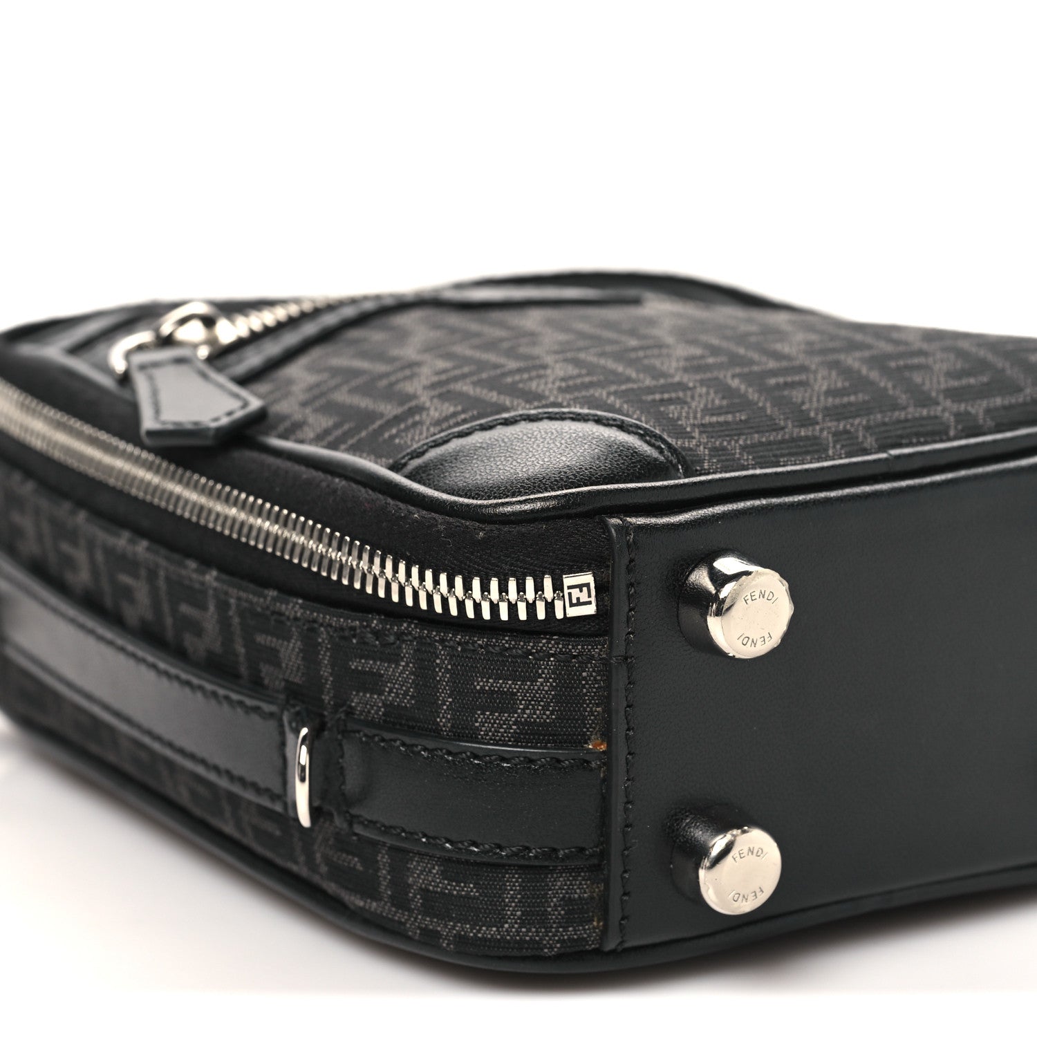 Recycled Fabric Jacquard Vitello Astro Micro FF Mini Trolley Bag Asfalto Black