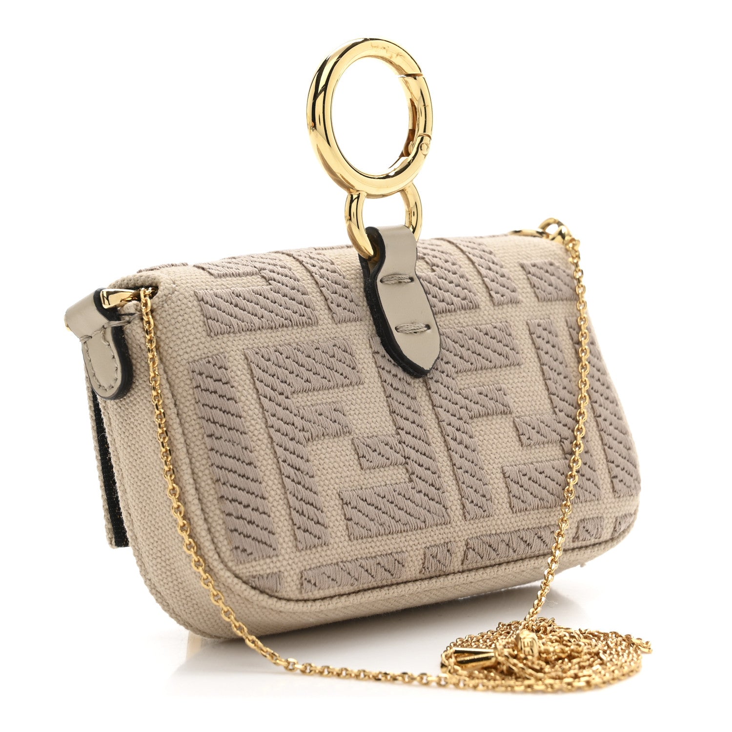 Canvas Vitello King FF Embroidered Nano Maxi Buckle Baguette Charm Nuvola