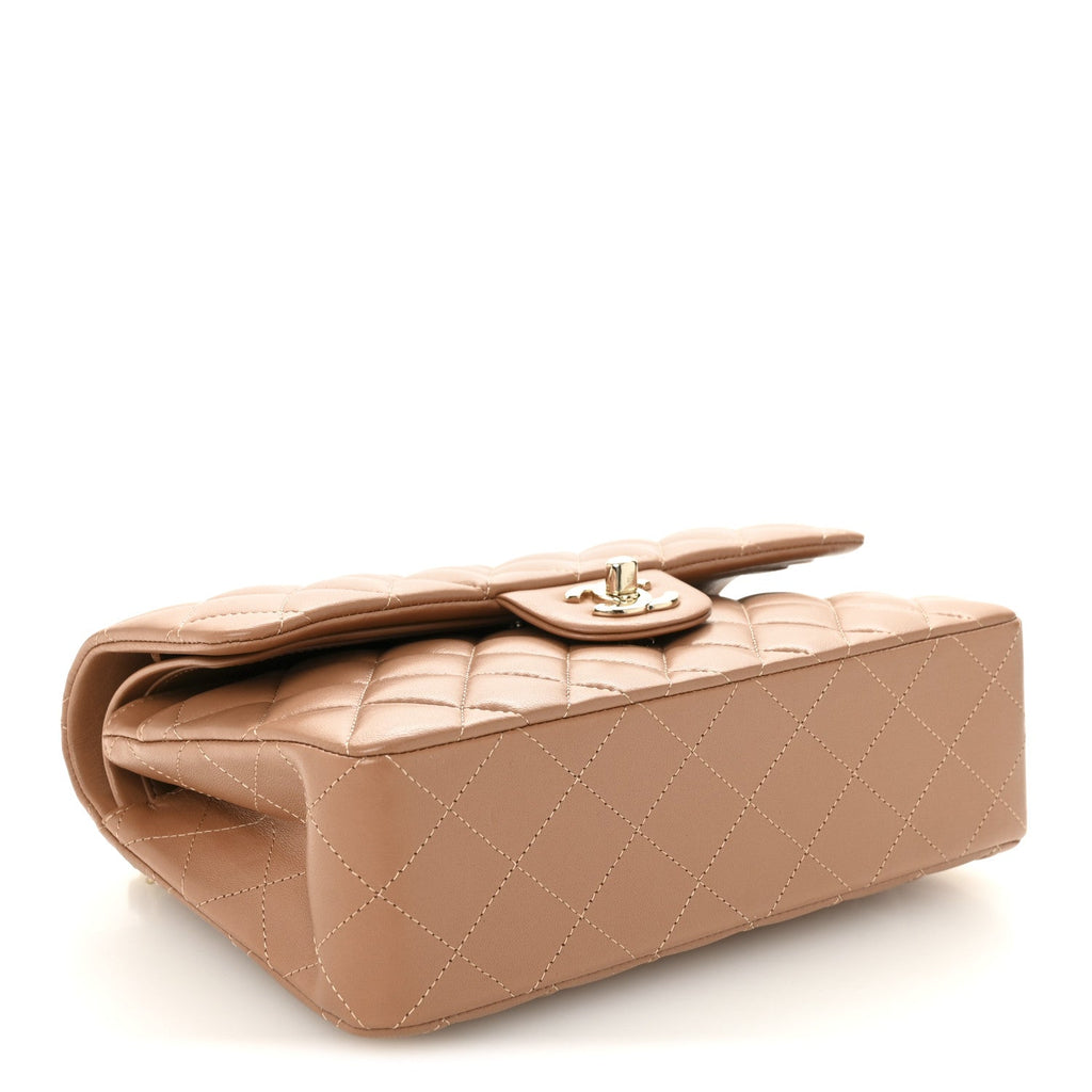 Lambskin Quilted Small Double Flap Brown