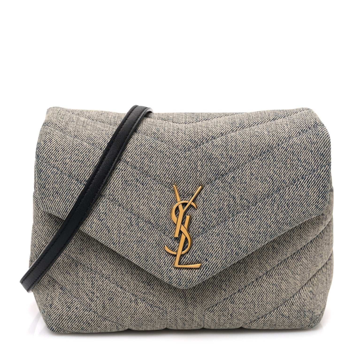 Denim Y Quilted Monogram Toy Loulou Crossbody Bag Grey