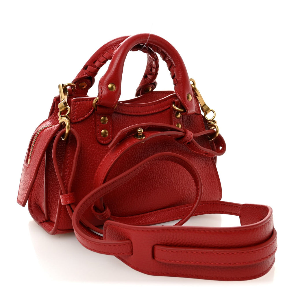 Grained Calfskin Neo Classic Gold Hardware Nano City Crossbody Medium Red
