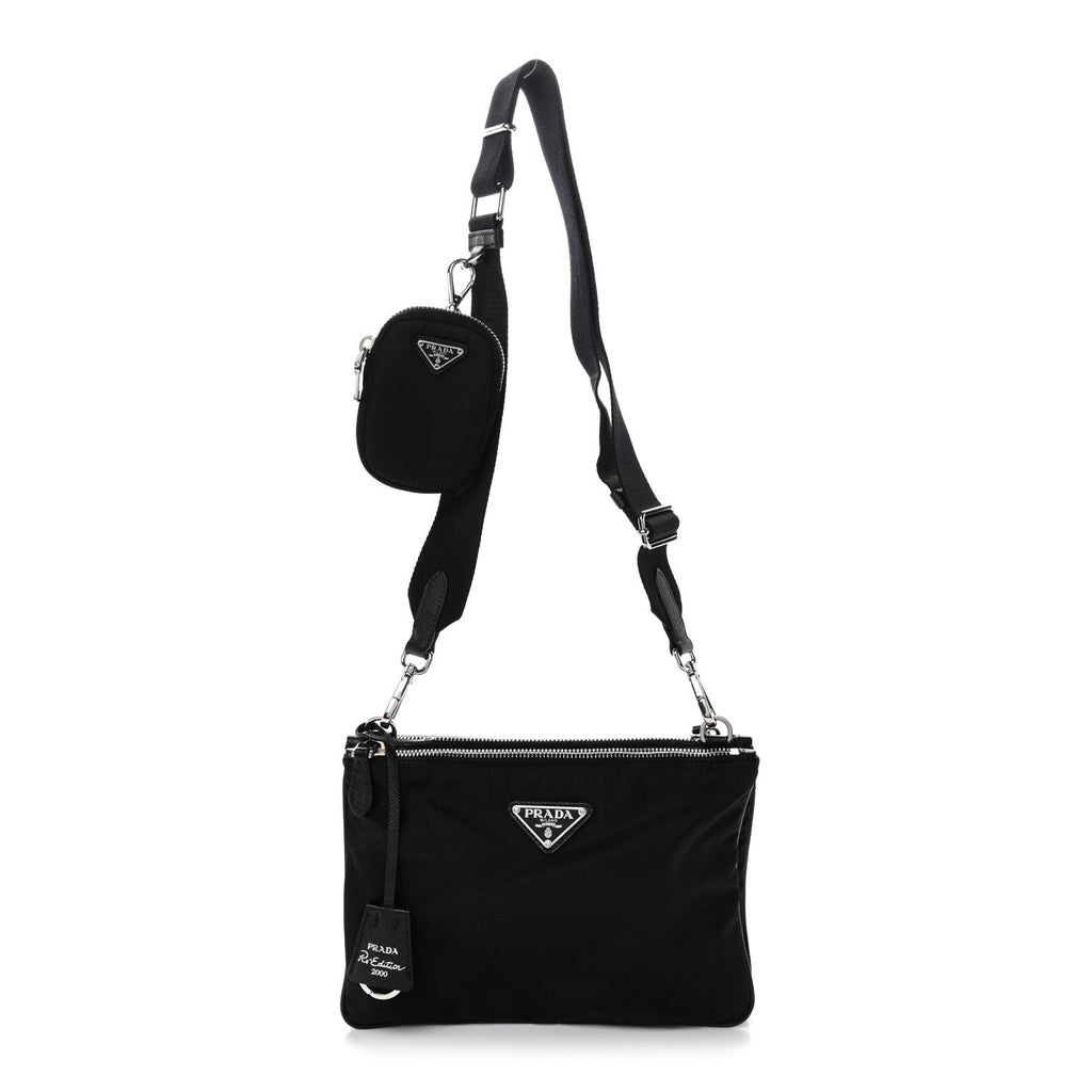 Re-Nylon Saffiano Re-Edition 2000 Double Zip Crossbody Bag Black