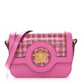 Calfskin Vinyl Small Houndstooth La Medusa Crossbody Bag  Red Fuchsia