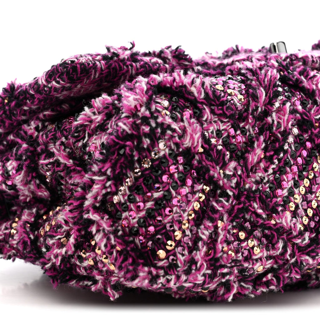 Crystal Tweed Quilted Medium Double Flap Purple Multicolor