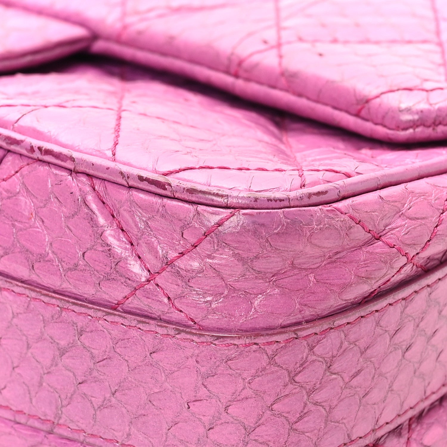 Elaphe Snakeskin Quilted Medium Easy Carry Flap Purple