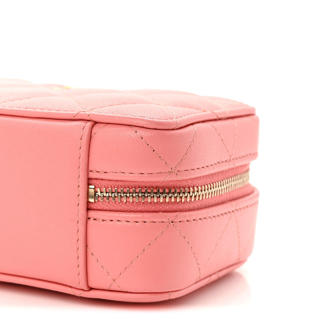 Lambskin Quilted Top Handle Mini Vanity Case Pink