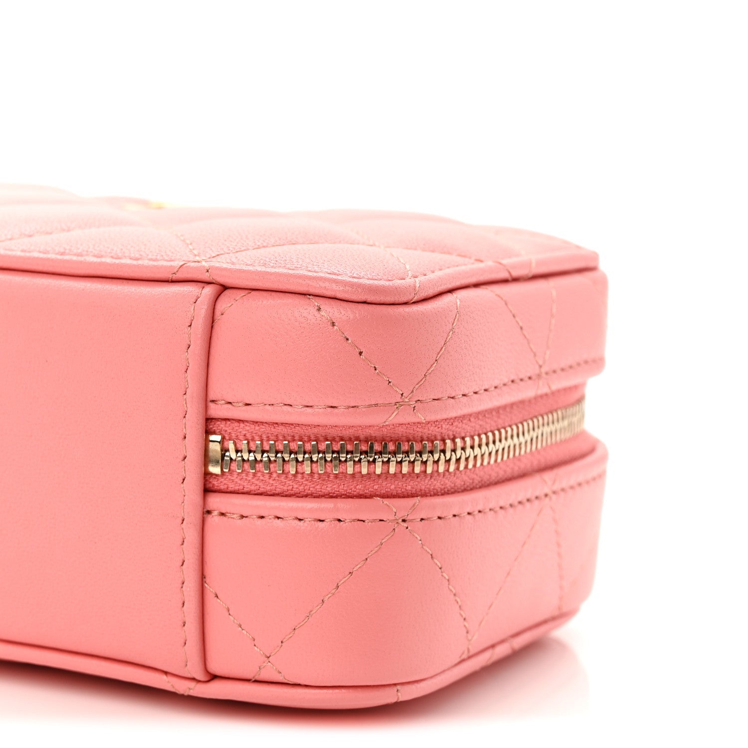 Lambskin Quilted Top Handle Mini Vanity Case Pink