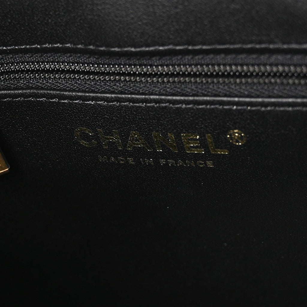 Shiny Aged Calfskin Quilted Nano Kelly Shopper Black