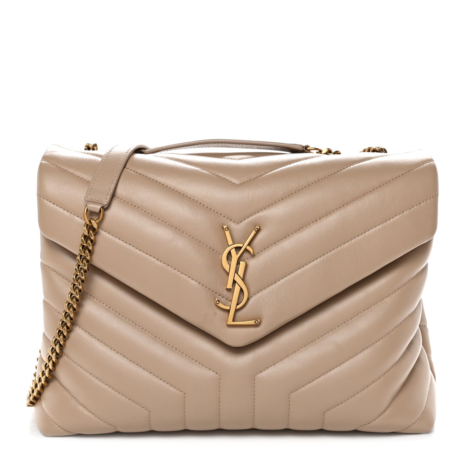 Calfskin Y Quilted Monogram Medium Loulou Chain Satchel Dark Beige