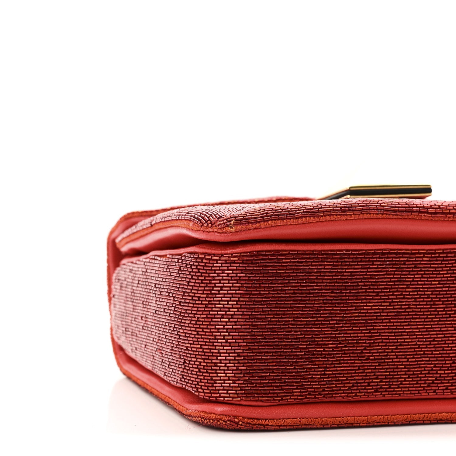 Nappa Beaded One Stud Chain Clutch Red