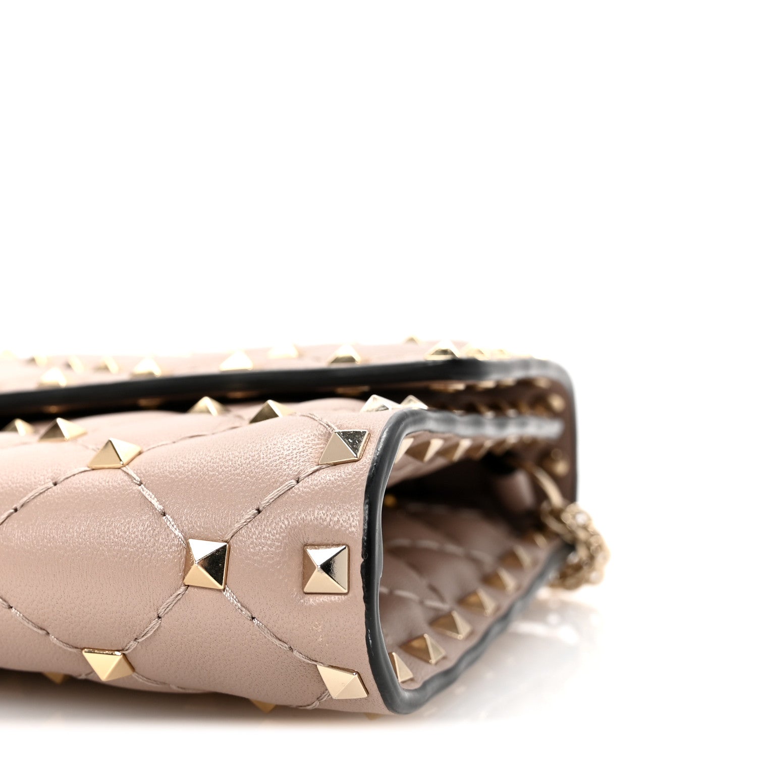 Lambskin Rockstud Spike Wallet on Chain Poudre